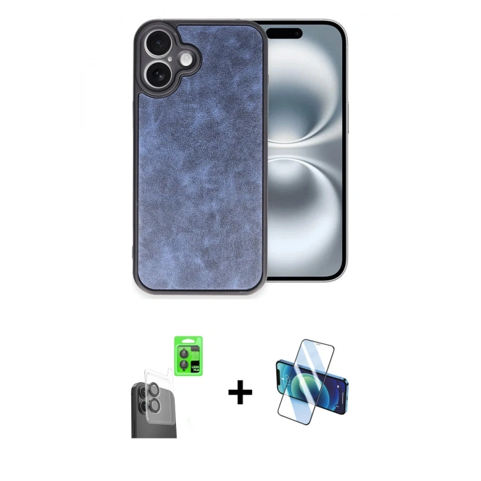 MARSİLYAN™- iPhone 16 Plus Kılıf Kıvılcım Işık Serisi - Siyah 3D Antistatik Seramik Nano Ekran Koruyucu + Raze Metal Kamera Lens - SH