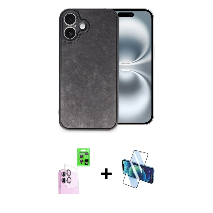 MARSİLYAN™- iPhone 16 Plus Kılıf Kıvılcım Işık Serisi - Siyah 3D Antistatik Seramik Nano Ekran Koruyucu + Raze Metal Kamera Lens - PE