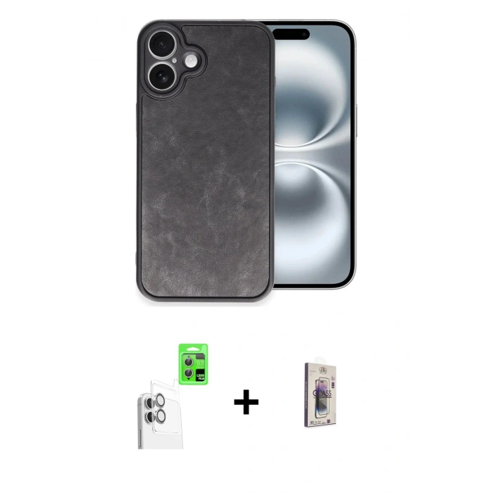 MARSİLYAN™- iPhone 16 Plus Kılıf Kıvılcım Işık Serisi - Siyah Bilvis 3D Cam Ekran Koruyucu + Raze Metal Kamera Lens - BZ