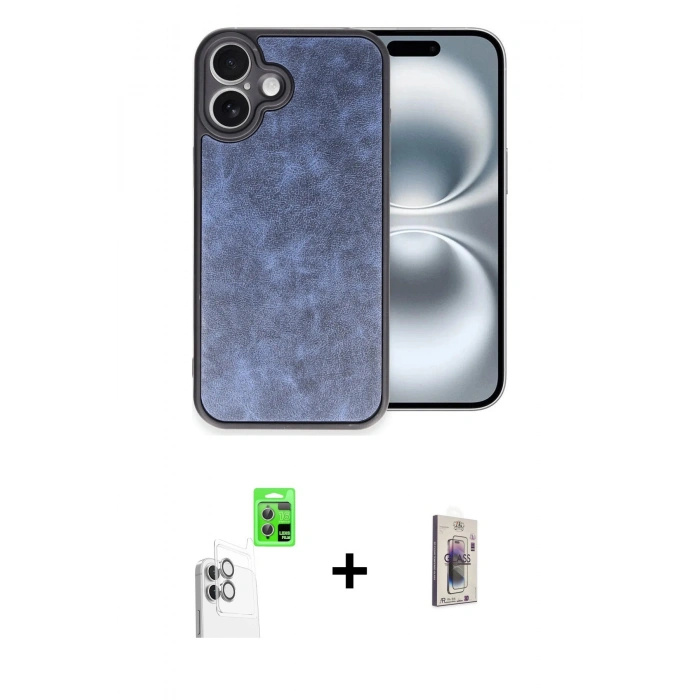 MARSİLYAN™- iPhone 16 Plus Kılıf Kıvılcım Işık Serisi - Siyah Bilvis 3D Cam Ekran Koruyucu + Raze Metal Kamera Lens - BZ