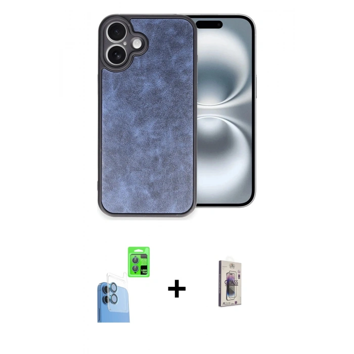 MARSİLYAN™- iPhone 16 Plus Kılıf Kıvılcım Işık Serisi - Siyah Bilvis 3D Cam Ekran Koruyucu + Raze Metal Kamera Lens - LT