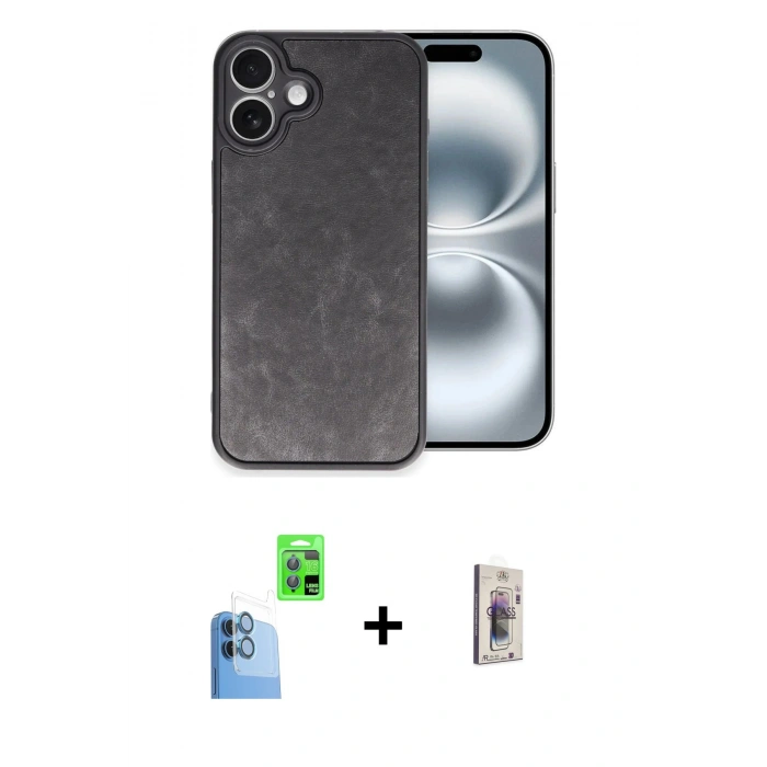 MARSİLYAN™- iPhone 16 Plus Kılıf Kıvılcım Işık Serisi - Siyah Bilvis 3D Cam Ekran Koruyucu + Raze Metal Kamera Lens - LT