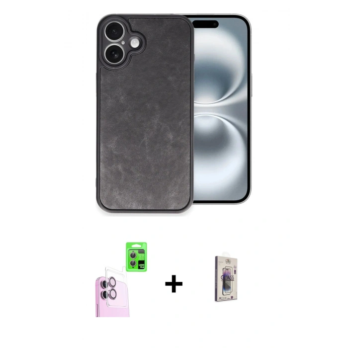 MARSİLYAN™- iPhone 16 Plus Kılıf Kıvılcım Işık Serisi - Siyah Bilvis 3D Cam Ekran Koruyucu + Raze Metal Kamera Lens - PE