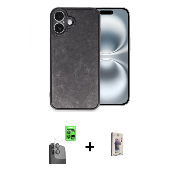 MARSİLYAN™- iPhone 16 Plus Kılıf Kıvılcım Işık Serisi - Siyah Bilvis 3D Cam Ekran Koruyucu + Raze Metal Kamera Lens - SH