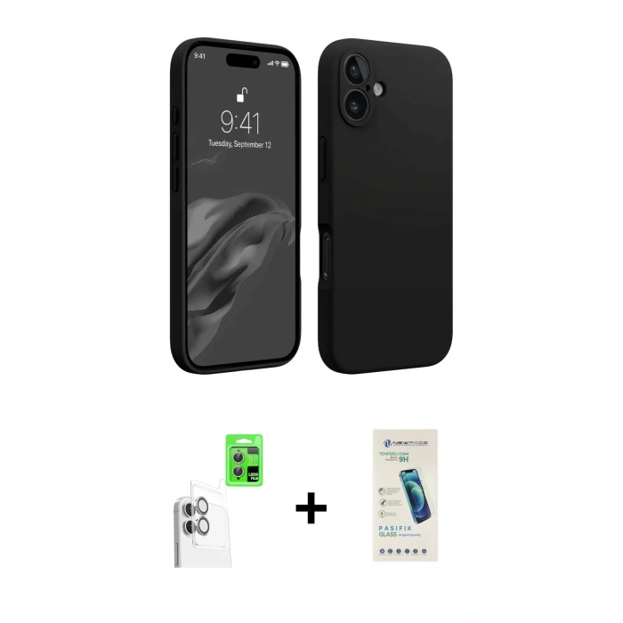 MARSİLYAN™- iPhone 16 Plus Kılıf Kozmos Yansıma Özel Seri - Şeffaf Pasifik Cam Ekran Koruyucu + Beyaz Raze Metal Kamera Lens
