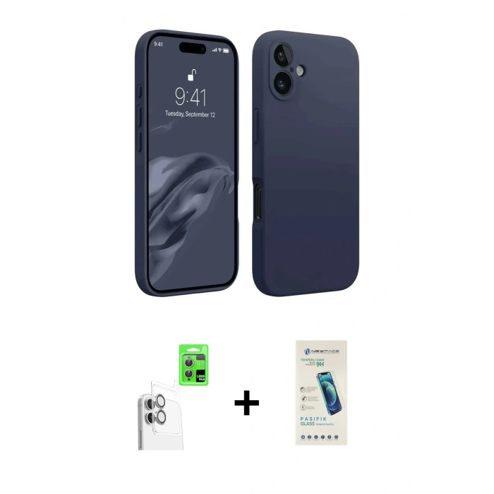 MARSİLYAN™- iPhone 16 Plus Kılıf Kozmos Yansıma Özel Seri - Şeffaf Pasifik Cam Ekran Koruyucu + Beyaz Raze Metal Kamera Lens