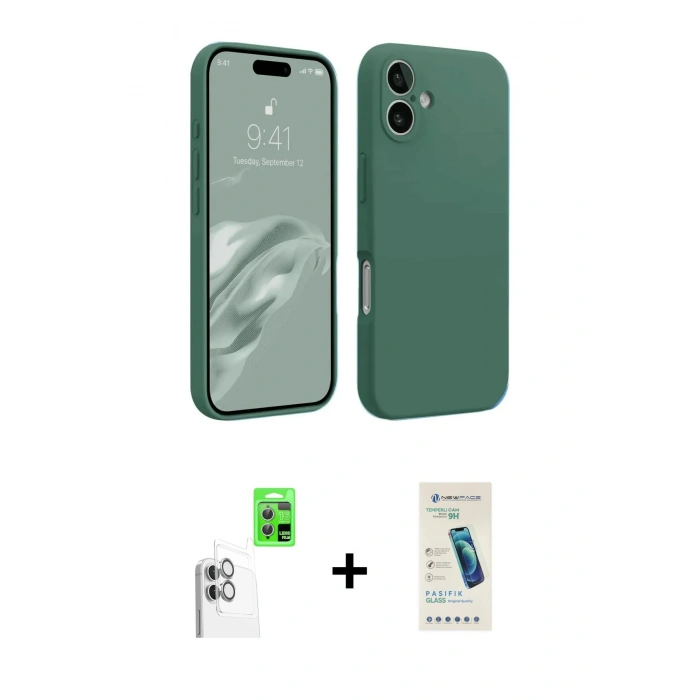 MARSİLYAN™- iPhone 16 Plus Kılıf Kozmos Yansıma Özel Seri - Şeffaf Pasifik Cam Ekran Koruyucu + Beyaz Raze Metal Kamera Lens