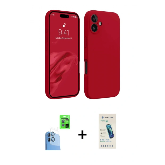 MARSİLYAN™- iPhone 16 Plus Kılıf Kozmos Yansıma Özel Seri - Şeffaf Pasifik Cam Ekran Koruyucu + Lacivert Raze Metal Kamera Lens