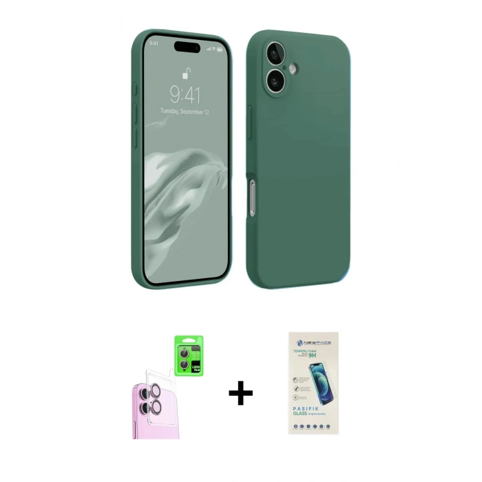 MARSİLYAN™- iPhone 16 Plus Kılıf Kozmos Yansıma Özel Seri - Şeffaf Pasifik Cam Ekran Koruyucu + Raze Metal Kamera Lens - PE