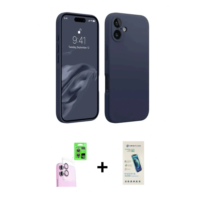 MARSİLYAN™- iPhone 16 Plus Kılıf Kozmos Yansıma Özel Seri - Şeffaf Pasifik Cam Ekran Koruyucu + Raze Metal Kamera Lens - PE
