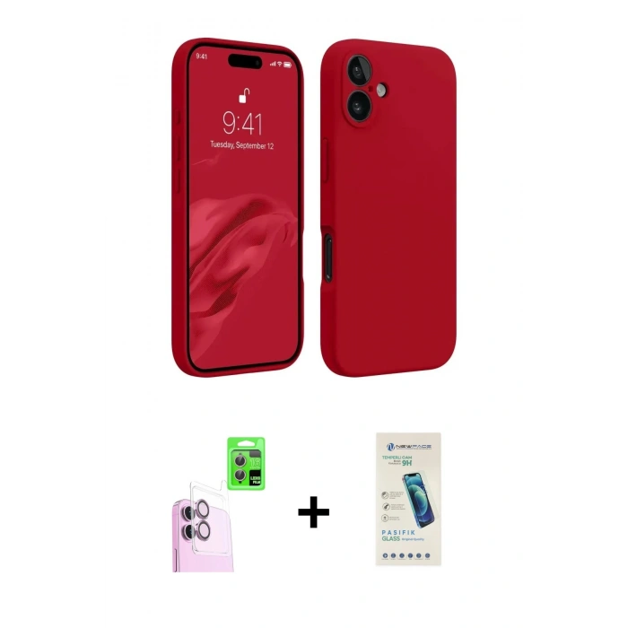 MARSİLYAN™- iPhone 16 Plus Kılıf Kozmos Yansıma Özel Seri - Şeffaf Pasifik Cam Ekran Koruyucu + Raze Metal Kamera Lens - PE