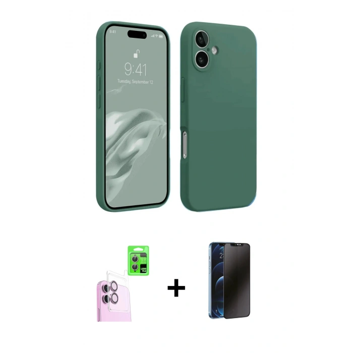 MARSİLYAN™- iPhone 16 Plus Kılıf Kozmos Yansıma Özel Seri - Siyah 3D Antistatik Hayalet Cam Ekran Koruyucu + Raze Metal Kamera Lens - PE