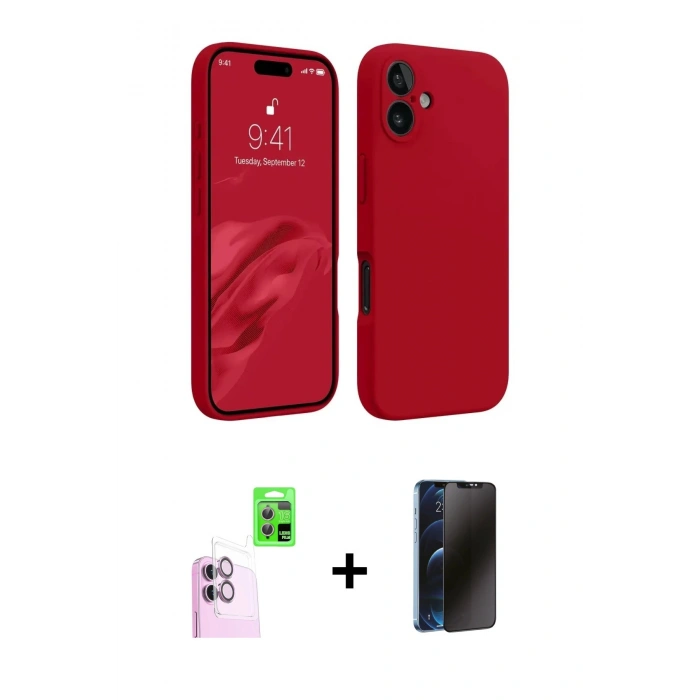 MARSİLYAN™- iPhone 16 Plus Kılıf Kozmos Yansıma Özel Seri - Siyah 3D Antistatik Hayalet Cam Ekran Koruyucu + Raze Metal Kamera Lens - PE