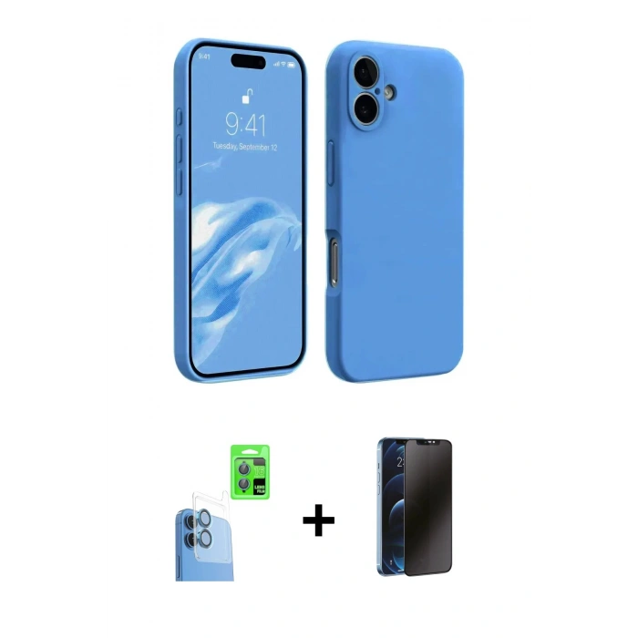 MARSİLYAN™- iPhone 16 Plus Kılıf Kozmos Yansıma Özel Seri - Siyah 3D Antistatik Hayalet Cam Ekran Koruyucu + Raze Metal Kamera Lens - LT