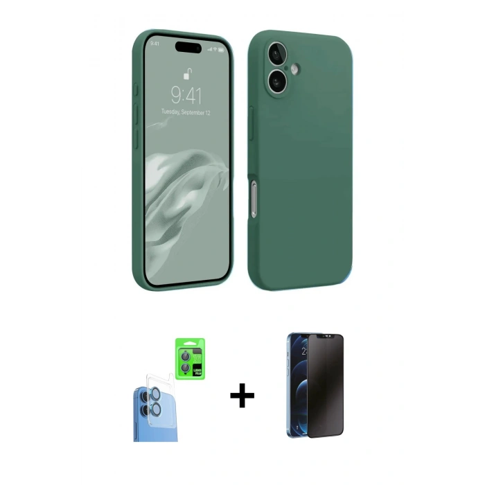 MARSİLYAN™- iPhone 16 Plus Kılıf Kozmos Yansıma Özel Seri - Siyah 3D Antistatik Hayalet Cam Ekran Koruyucu + Raze Metal Kamera Lens - LT