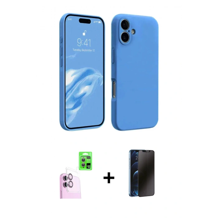 MARSİLYAN™- iPhone 16 Plus Kılıf Kozmos Yansıma Özel Seri - Siyah 3D Antistatik Hayalet Cam Ekran Koruyucu + Raze Metal Kamera Lens - PE