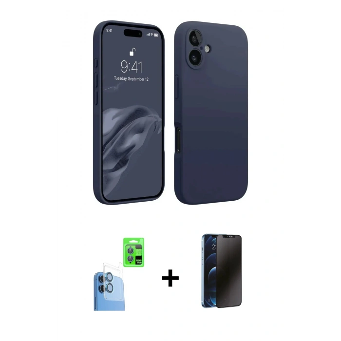 MARSİLYAN™- iPhone 16 Plus Kılıf Kozmos Yansıma Özel Seri - Siyah 3D Antistatik Hayalet Cam Ekran Koruyucu + Raze Metal Kamera Lens - LT