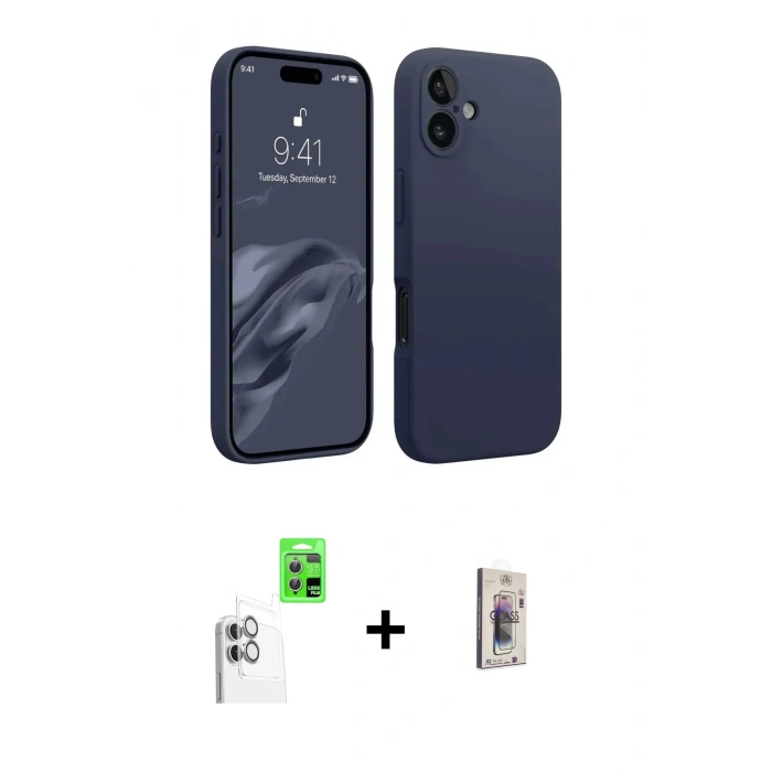 MARSİLYAN™- iPhone 16 Plus Kılıf Kozmos Yansıma Özel Seri - Siyah Bilvis 3D Cam Ekran Koruyucu + Raze Metal Kamera Lens - BZ