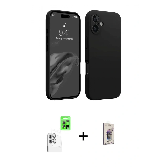 MARSİLYAN™- iPhone 16 Plus Kılıf Kozmos Yansıma Özel Seri - Siyah Bilvis 3D Cam Ekran Koruyucu + Raze Metal Kamera Lens - BZ