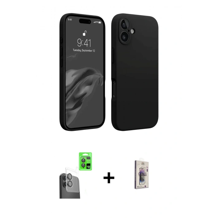 MARSİLYAN™- iPhone 16 Plus Kılıf Kozmos Yansıma Özel Seri - Siyah Bilvis 3D Cam Ekran Koruyucu + Raze Metal Kamera Lens - SH