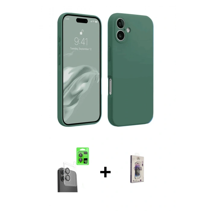 MARSİLYAN™- iPhone 16 Plus Kılıf Kozmos Yansıma Özel Seri - Siyah Bilvis 3D Cam Ekran Koruyucu + Raze Metal Kamera Lens - SH