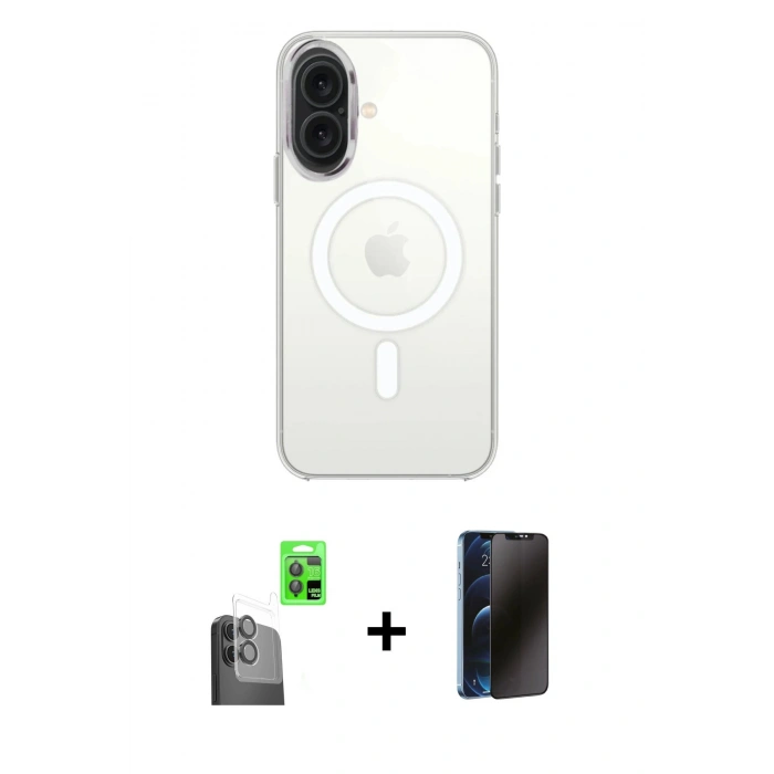 MARSİLYAN™- iPhone 16 Plus Kılıf Kutup Klasik Serisi - Siyah 3D Antistatik Hayalet Cam Ekran Koruyucu + Raze Metal Kamera Lens - SH