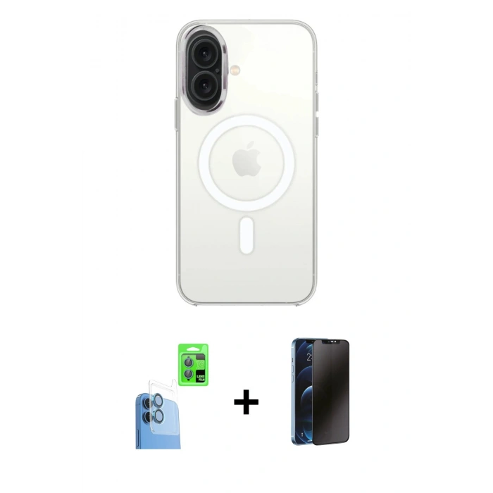MARSİLYAN™- iPhone 16 Plus Kılıf Kutup Klasik Serisi - Siyah 3D Antistatik Hayalet Cam Ekran Koruyucu + Raze Metal Kamera Lens - LT