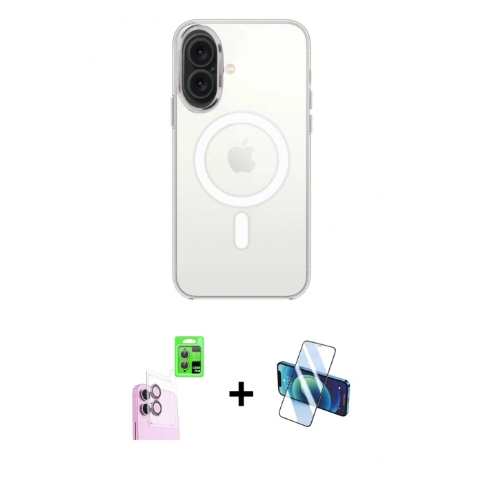 MARSİLYAN™- iPhone 16 Plus Kılıf Kutup Klasik Serisi - Siyah 3D Antistatik Seramik Nano Ekran Koruyucu + Raze Metal Kamera Lens - PE