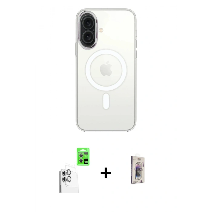 MARSİLYAN™- iPhone 16 Plus Kılıf Kutup Klasik Serisi - Siyah Bilvis 3D Cam Ekran Koruyucu + Raze Metal Kamera Lens - BZ