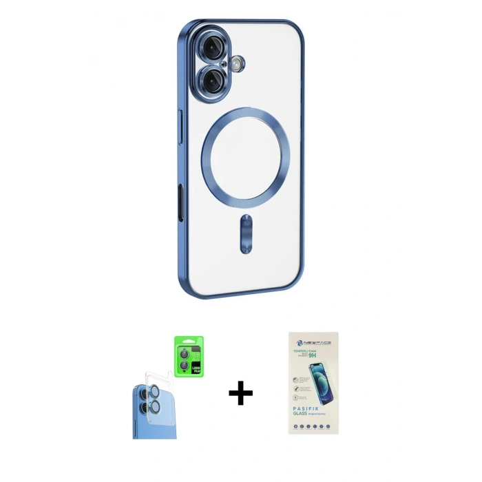MARSİLYAN™- iPhone 16 Plus Kılıf Nova Işık Özel Seri - Şeffaf Pasifik Cam Ekran Koruyucu + Raze Metal Kamera Lens - LT