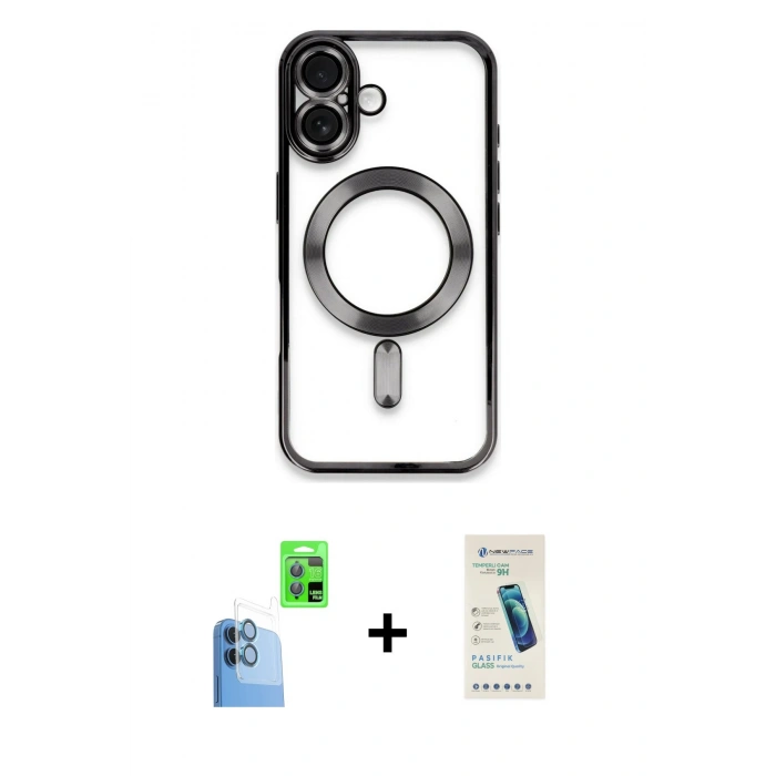 MARSİLYAN™- iPhone 16 Plus Kılıf Nova Işık Özel Seri - Şeffaf Pasifik Cam Ekran Koruyucu + Raze Metal Kamera Lens - LT