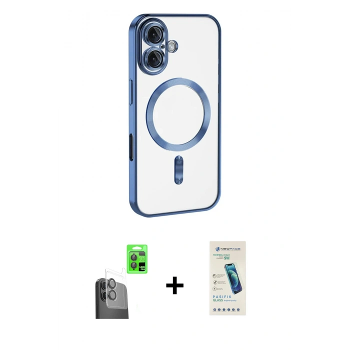 MARSİLYAN™- iPhone 16 Plus Kılıf Nova Işık Özel Seri - Şeffaf Pasifik Cam Ekran Koruyucu + Raze Metal Kamera Lens - SH