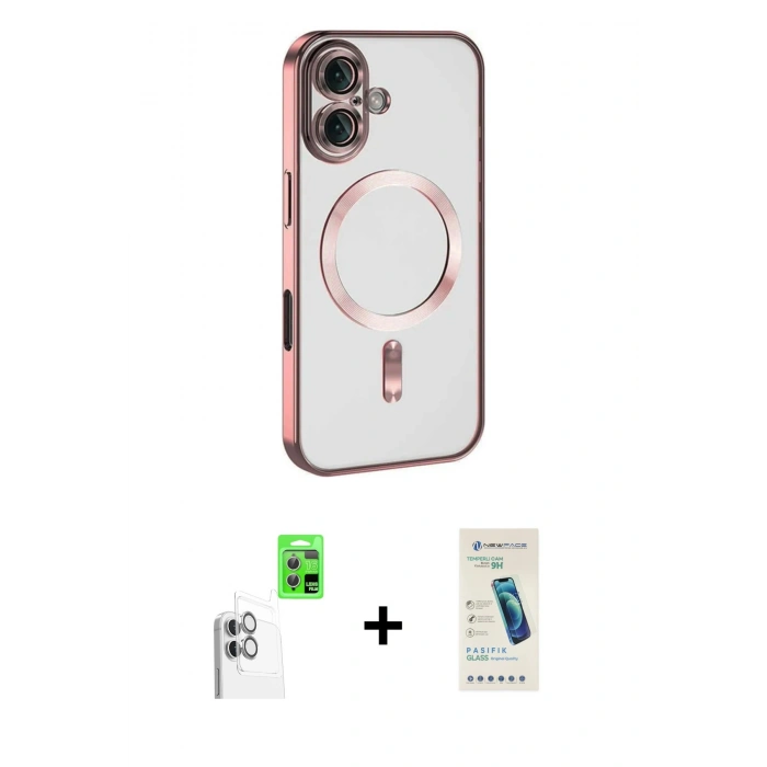 MARSİLYAN™- iPhone 16 Plus Kılıf Nova Işık Özel Seri - Şeffaf Pasifik Cam Ekran Koruyucu + Raze Metal Kamera Lens - BZ