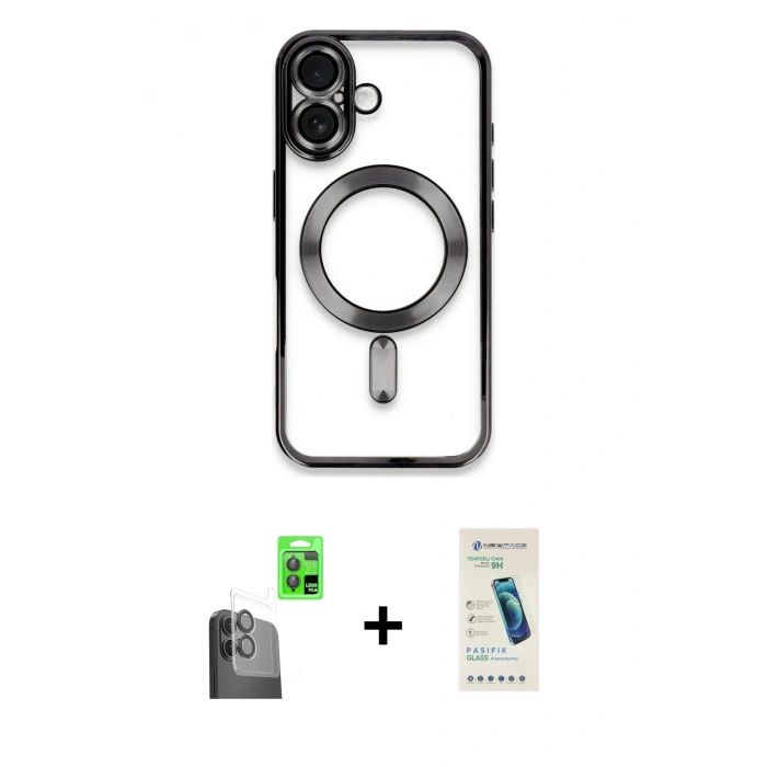 MARSİLYAN™- iPhone 16 Plus Kılıf Nova Işık Özel Seri - Şeffaf Pasifik Cam Ekran Koruyucu + Raze Metal Kamera Lens - SH