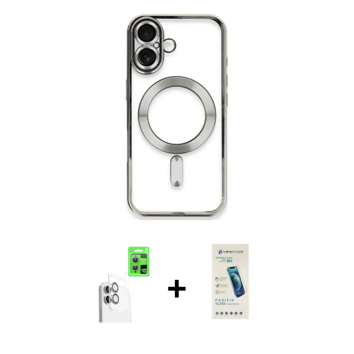 MARSİLYAN™- iPhone 16 Plus Kılıf Nova Işık Özel Seri - Şeffaf Pasifik Cam Ekran Koruyucu + Raze Metal Kamera Lens - BZ