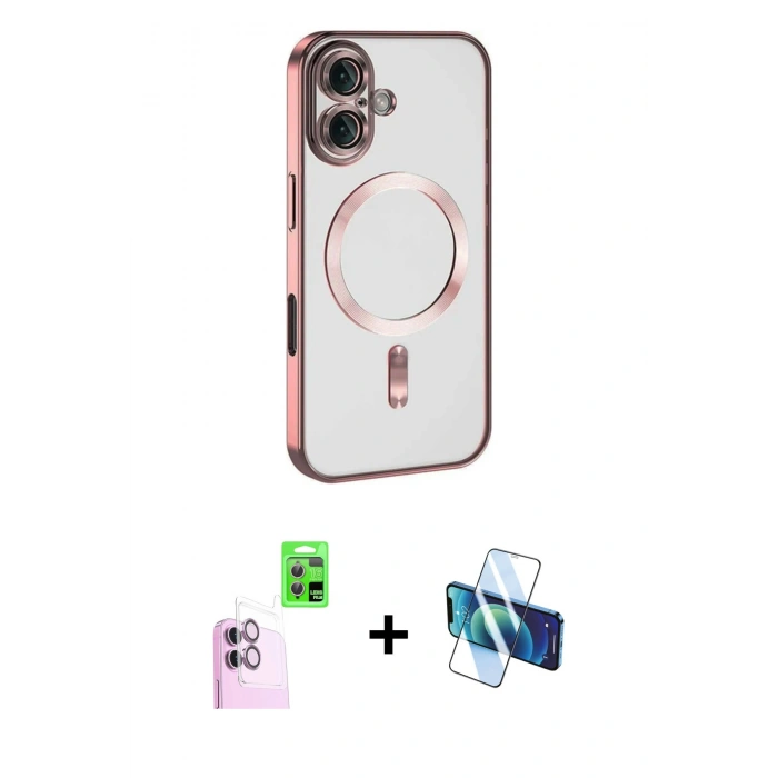 MARSİLYAN™- iPhone 16 Plus Kılıf Nova Işık Özel Seri - Siyah 3D Antistatik Cam Ekran Koruyucu + Raze Metal Kamera Lens - PE