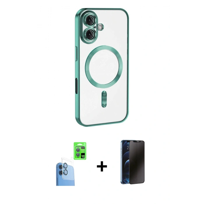 MARSİLYAN™- iPhone 16 Plus Kılıf Nova Işık Özel Seri - Siyah 3D Antistatik Hayalet Cam Ekran Koruyucu + Raze Metal Kamera Lens - LT