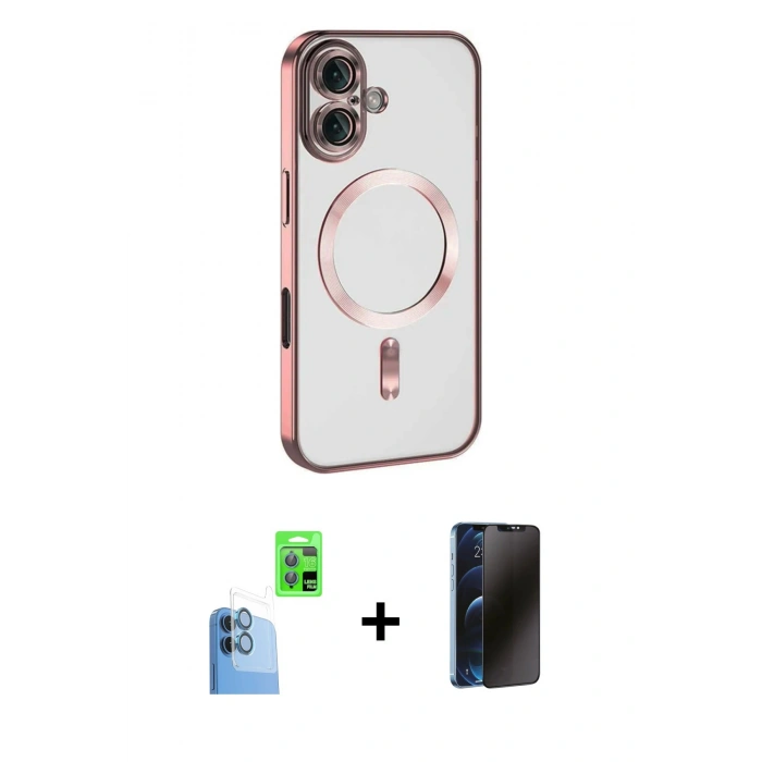 MARSİLYAN™- iPhone 16 Plus Kılıf Nova Işık Özel Seri - Siyah 3D Antistatik Hayalet Cam Ekran Koruyucu + Raze Metal Kamera Lens - LT