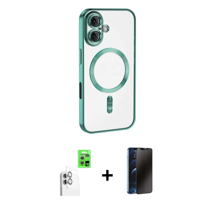 MARSİLYAN™- iPhone 16 Plus Kılıf Nova Işık Özel Seri - Siyah 3D Antistatik Hayalet Cam Ekran Koruyucu + Raze Metal Kamera Lens - BZ