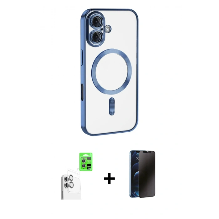 MARSİLYAN™- iPhone 16 Plus Kılıf Nova Işık Özel Seri - Siyah 3D Antistatik Hayalet Cam Ekran Koruyucu + Raze Metal Kamera Lens - BZ