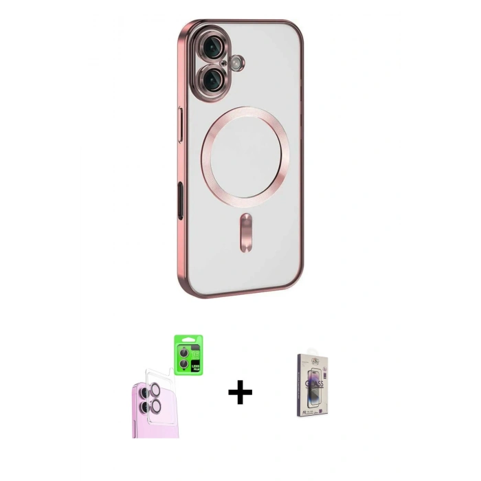 MARSİLYAN™- iPhone 16 Plus Kılıf Nova Işık Özel Seri - Siyah Bilvis 3D Cam Ekran Koruyucu + Raze Metal Kamera Lens - PE