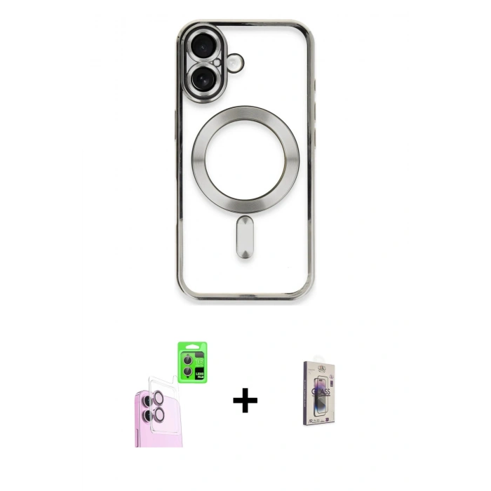 MARSİLYAN™- iPhone 16 Plus Kılıf Nova Işık Özel Seri - Siyah Bilvis 3D Cam Ekran Koruyucu + Raze Metal Kamera Lens - PE