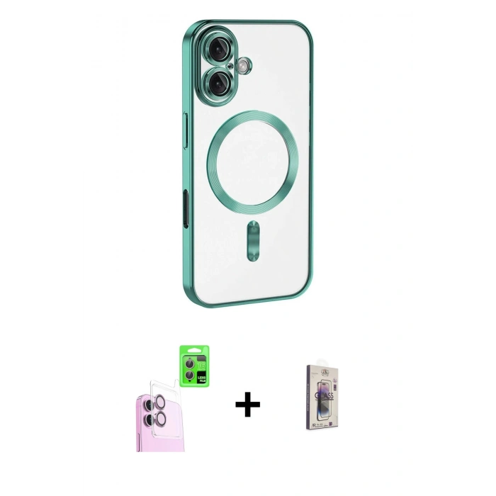 MARSİLYAN™- iPhone 16 Plus Kılıf Nova Işık Özel Seri - Siyah Bilvis 3D Cam Ekran Koruyucu + Raze Metal Kamera Lens - PE