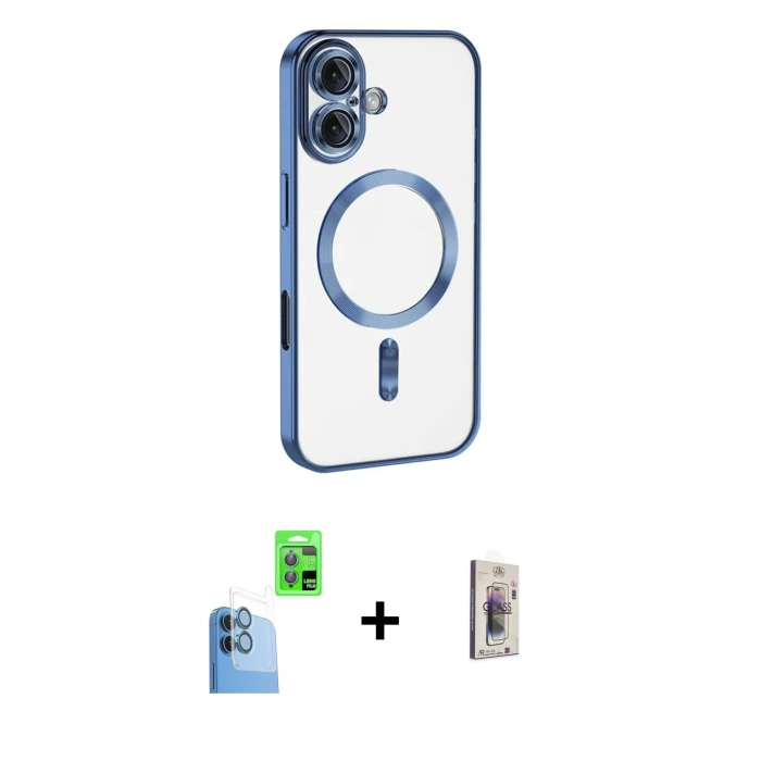 MARSİLYAN™- iPhone 16 Plus Kılıf Nova Işık Özel Seri - Siyah Bilvis 3D Cam Ekran Koruyucu + Raze Metal Kamera Lens - LT