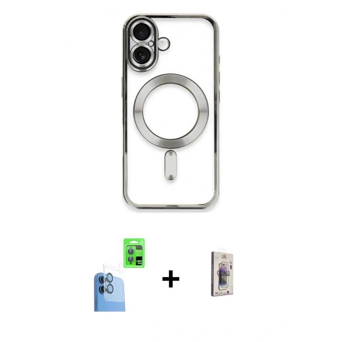 MARSİLYAN™- iPhone 16 Plus Kılıf Nova Işık Özel Seri - Siyah Bilvis 3D Cam Ekran Koruyucu + Raze Metal Kamera Lens - LT