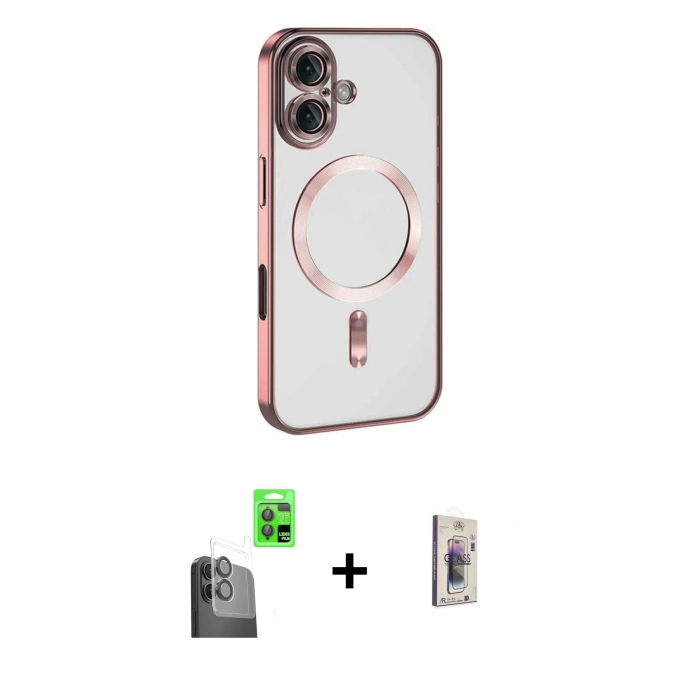 MARSİLYAN™- iPhone 16 Plus Kılıf Nova Işık Özel Seri - Siyah Bilvis 3D Cam Ekran Koruyucu + Raze Metal Kamera Lens - SH