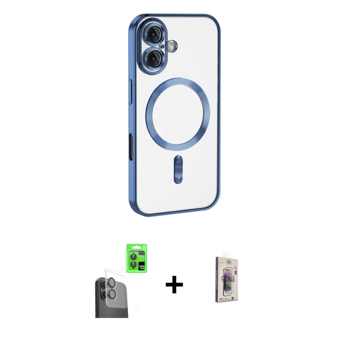 MARSİLYAN™- iPhone 16 Plus Kılıf Nova Işık Özel Seri - Siyah Bilvis 3D Cam Ekran Koruyucu + Raze Metal Kamera Lens - SH