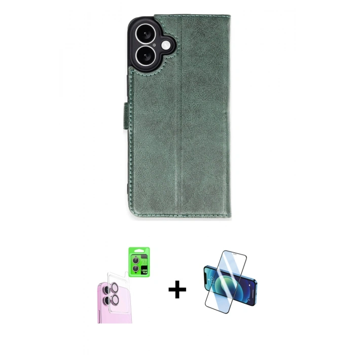 MARSİLYAN™- iPhone 16 Plus Kılıf Siluet Işık Serisi - Siyah 3D Antistatik Cam Ekran Koruyucu + Pembe Raze Metal Kamera Lens