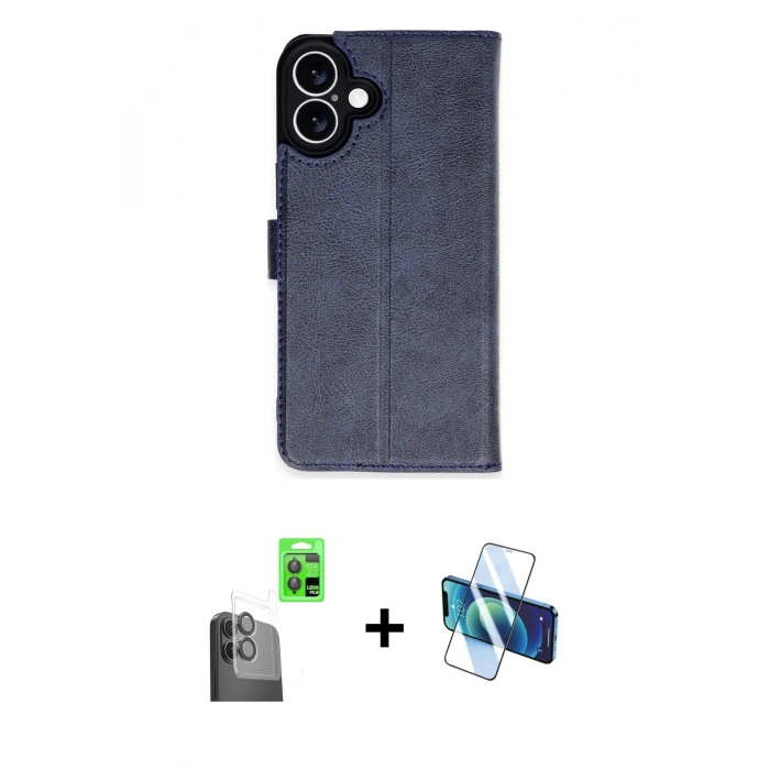 MARSİLYAN™- iPhone 16 Plus Kılıf Siluet Işık Serisi - Siyah 3D Antistatik Cam Ekran Koruyucu + Raze Metal Kamera Lens - SH