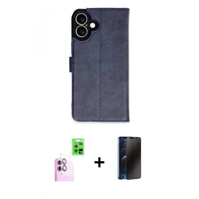 MARSİLYAN™- iPhone 16 Plus Kılıf Siluet Işık Serisi - Siyah 3D Antistatik Hayalet Cam Ekran Koruyucu + Raze Metal Kamera Lens - PE